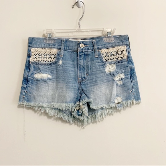 Hollister Pants - Hollister Distressed Lace Detail Mid Rise Shorts